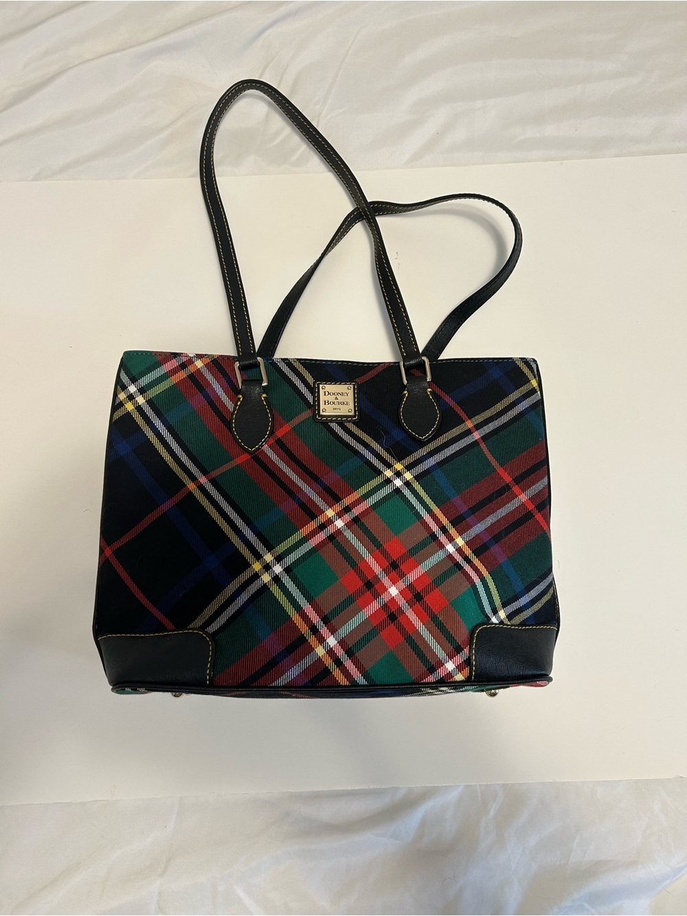 Dooney & Bourke Black Multi Tartan Plaid Shoulder Tote